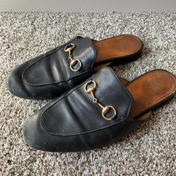 Gucci | Authentic Black Leather Princetown Horsebit Flat Mules - Picture 13 of 16